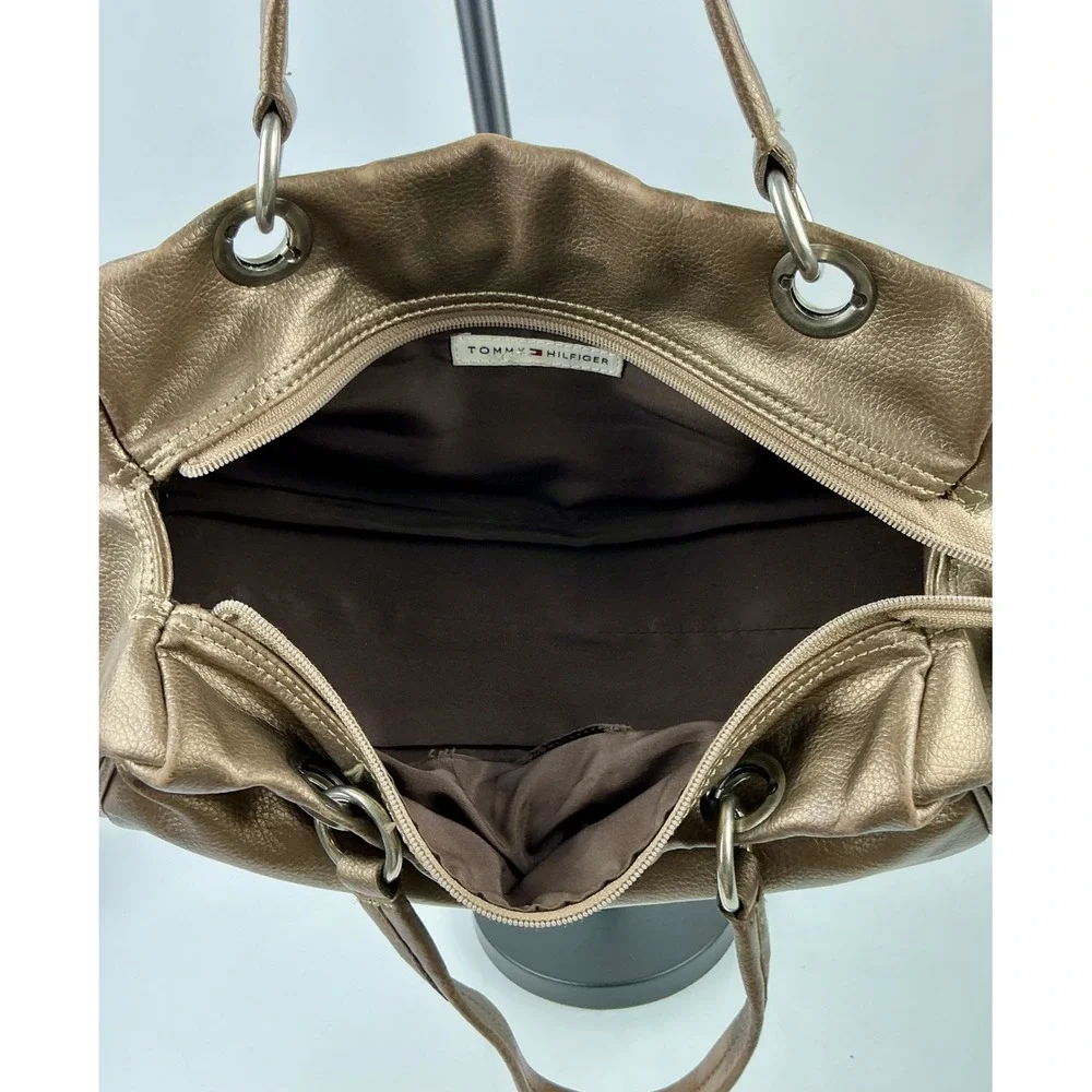 Tommy Hilfiger Bronze Metallic Satchel Purse Shoulder Bag Handbag Y2K /2000s Era